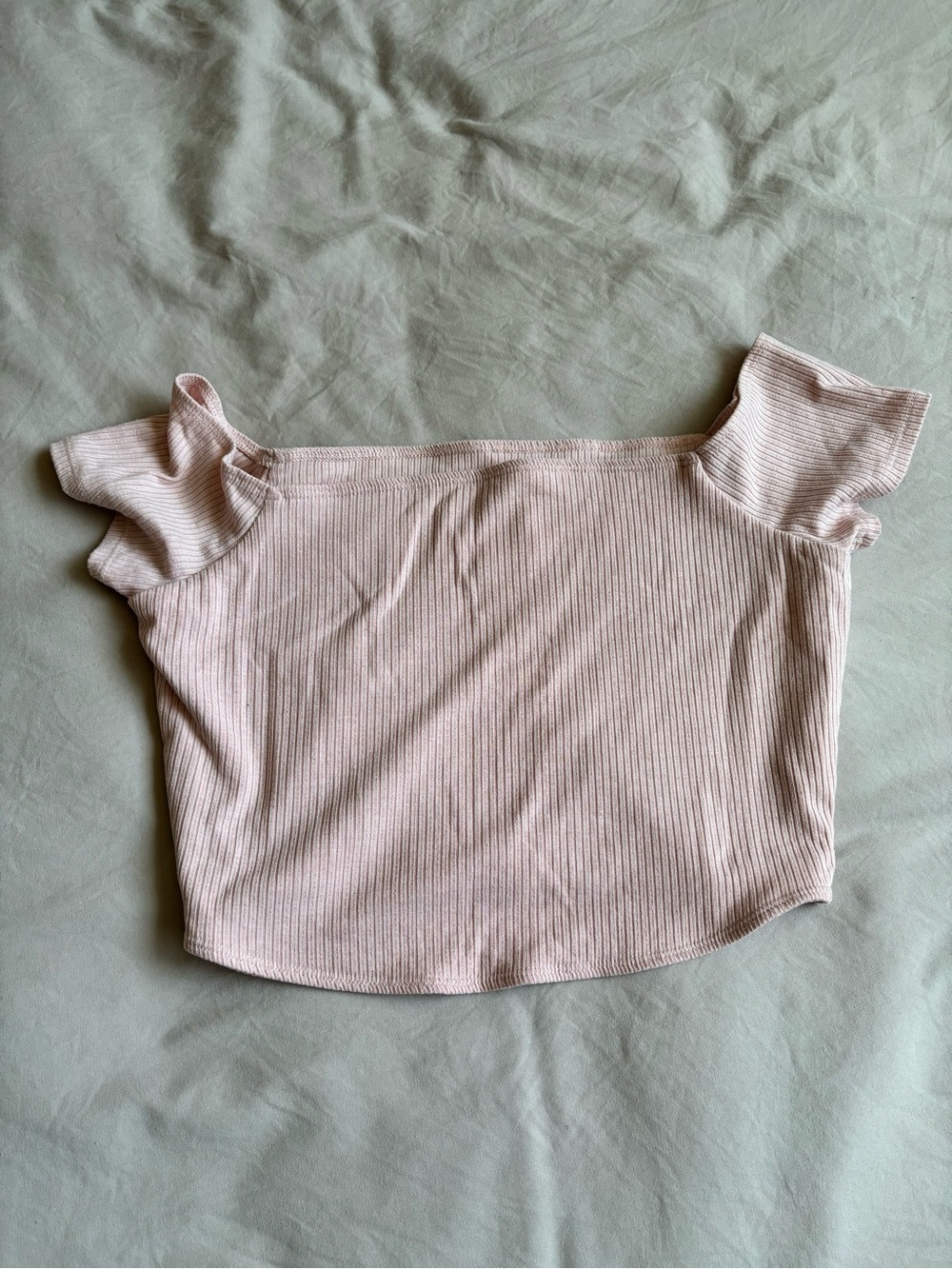 Privacy Please Blush Pink Ribbed Off-Shoulder Crop Top
